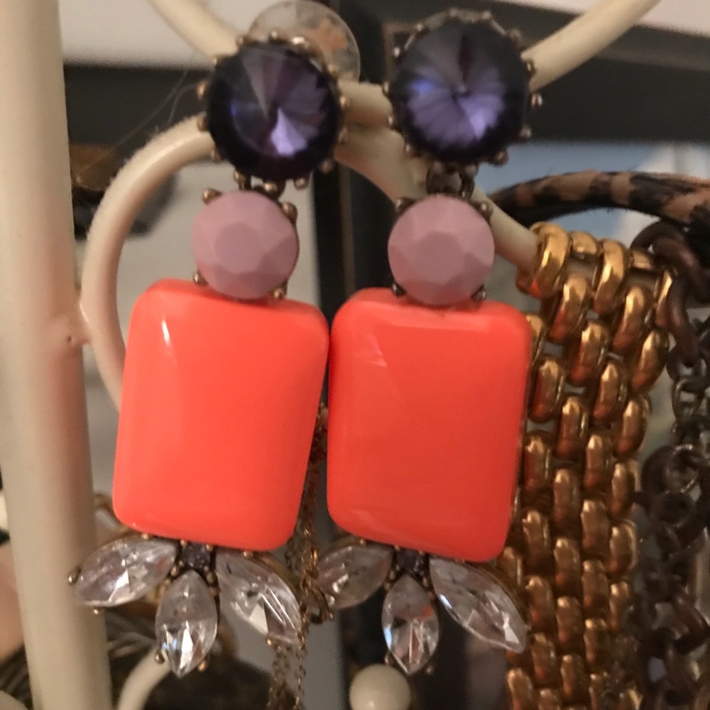 J. Crew Neon Orange and Blue Statement Earrings